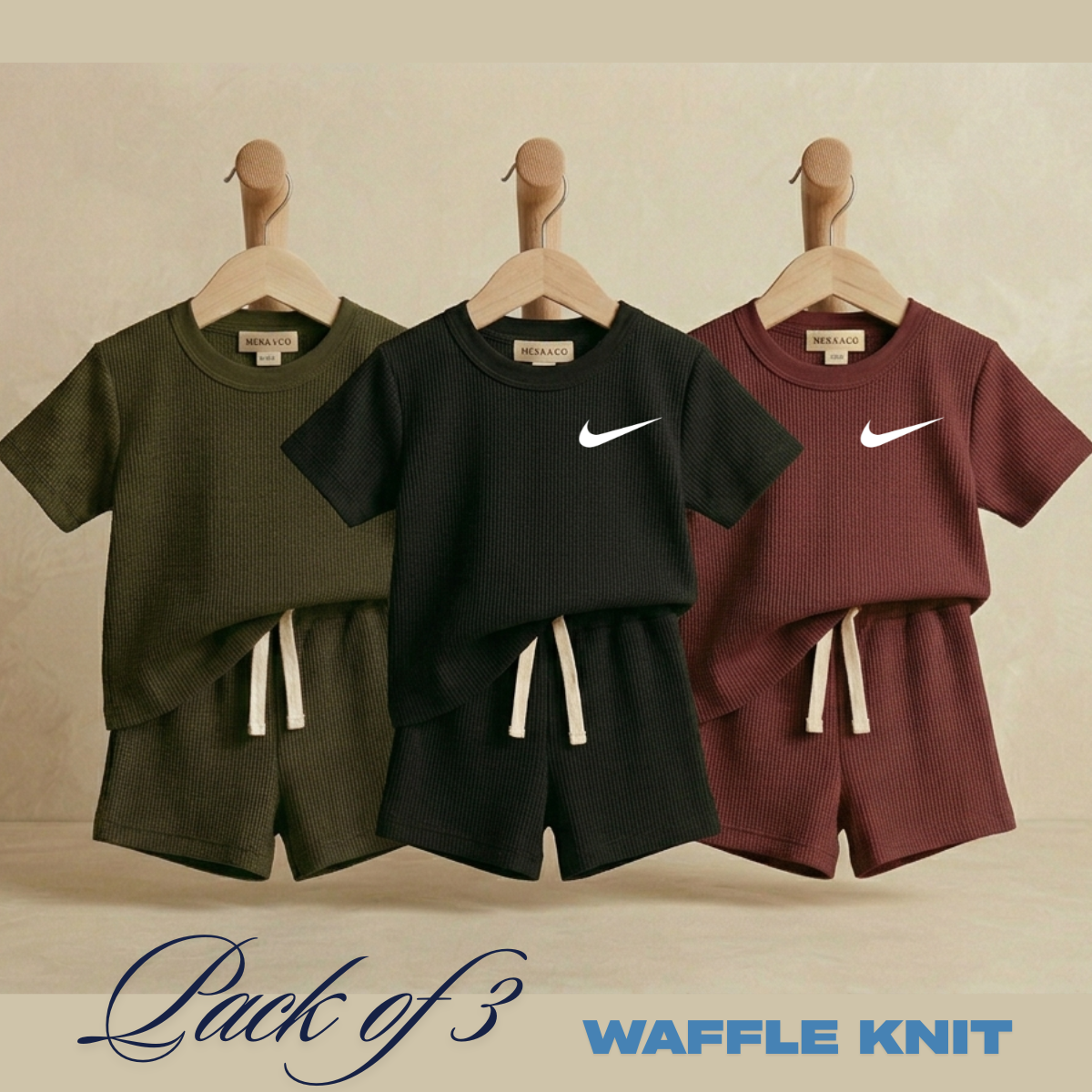 Pack of 3 Waffle Knit T-shirts + Shorts