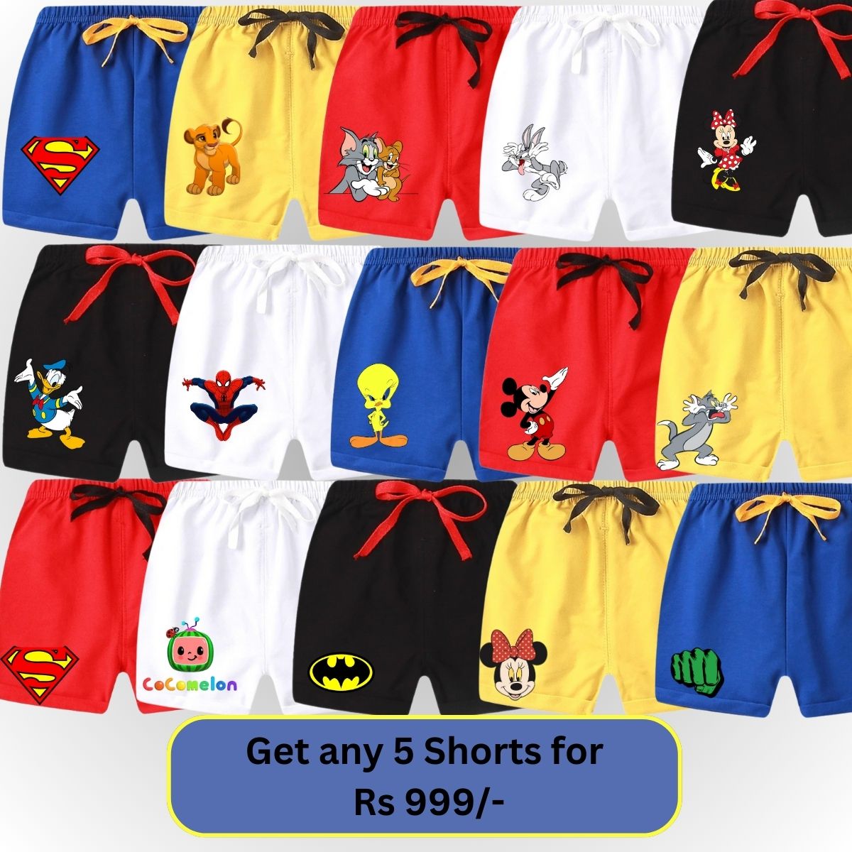 Random Deal Pack of 5 Printed Shorts for Kids