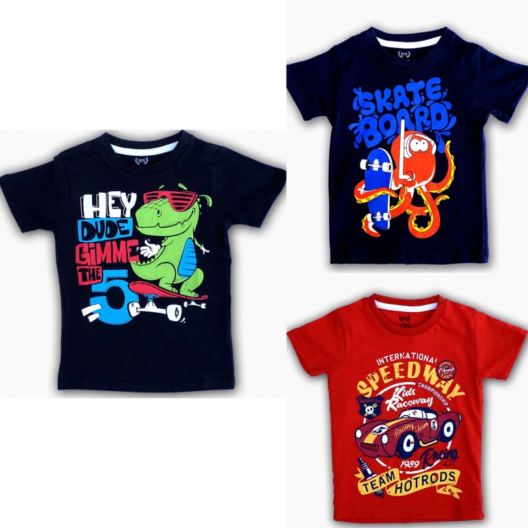 Buy 2 Get 1 Free Printed Half Sleeve Tshirts for Kids