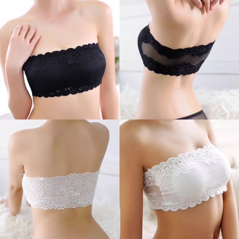Strapless Fancy Lace Net Padded Tube Bra