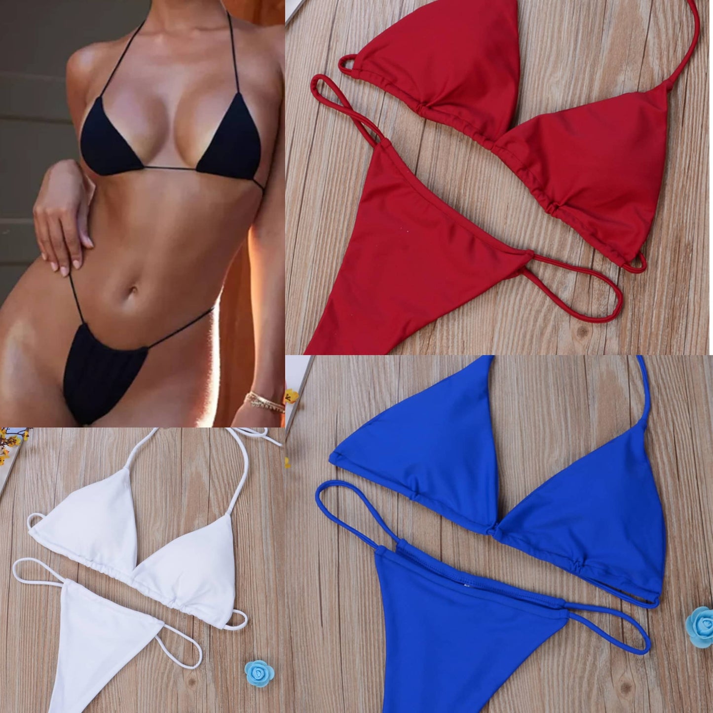 Pack of 2 Spaghetti Straps Silk Bikini Sets