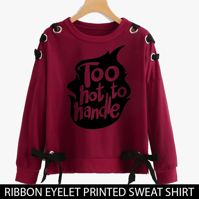 RIBBON EYELET PRINTED SWEAT SHIRTS ( TOO HOT TO HANDLE )