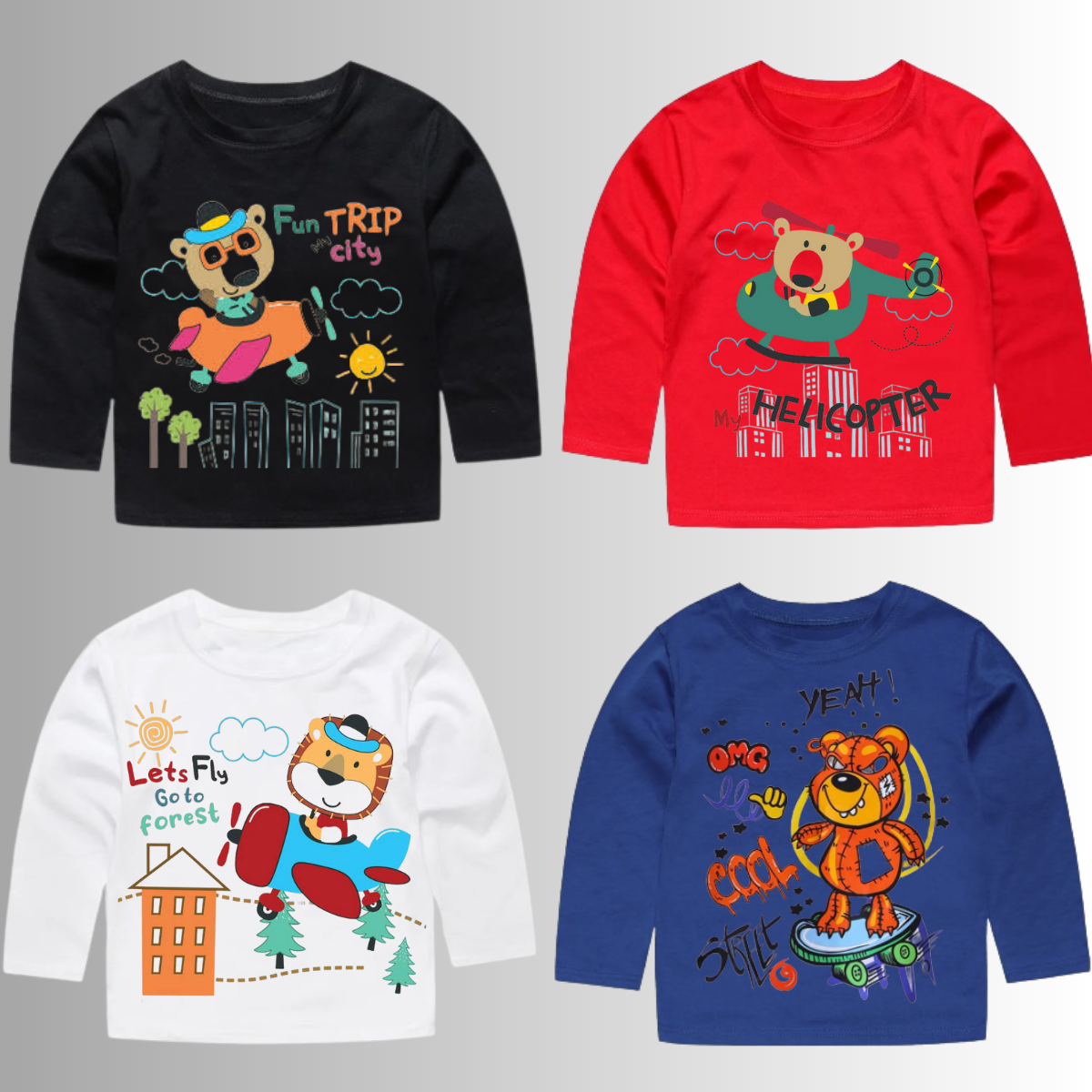 Pack of 4 Full Sleeve Tshirts for Kids