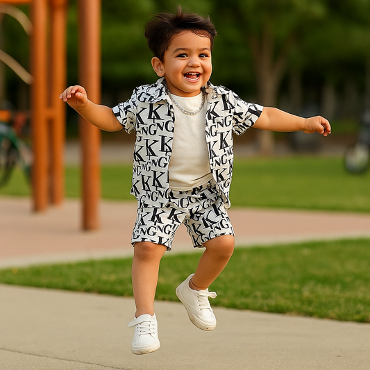 King Letters Print Summer Suit for Kids