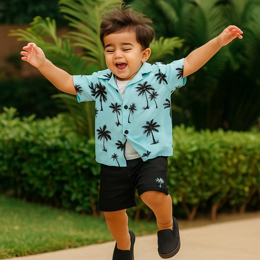 Kids Bluish Palm Beach Summer Suit