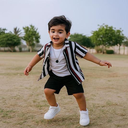 Digital Printed Stripe Summer Suit for Kids