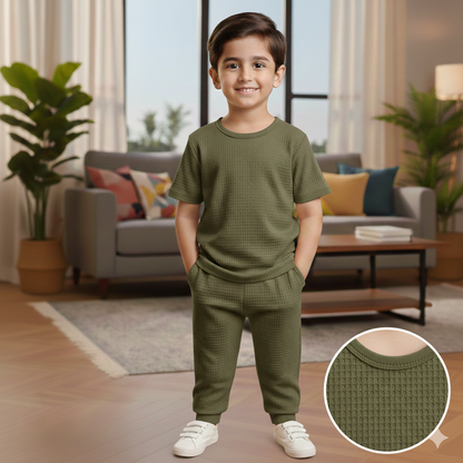 Signature Round Neck Waffle Knit Co-ord Set for Kids