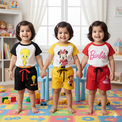 Pack of 3 Printed Raglan Summer Suits for Kids