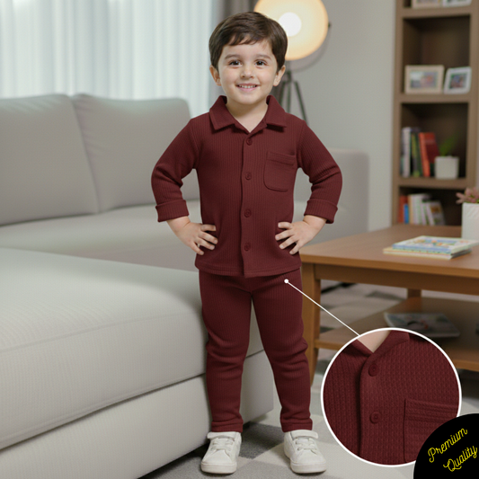 Minimalist Button Down Waffle Knit Co-ord Set for Kids