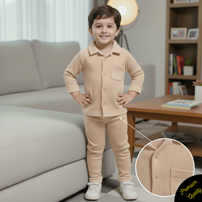 Minimalist Button Down Waffle Knit Co-ord Set for Kids