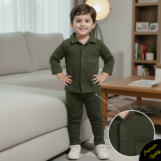 Minimalist Button Down Waffle Knit Co-ord Set for Kids