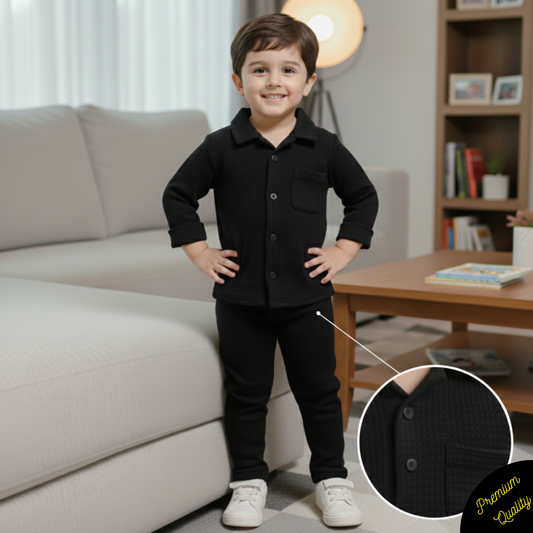 Minimalist Button Down Waffle Knit Co-ord Set for Kids