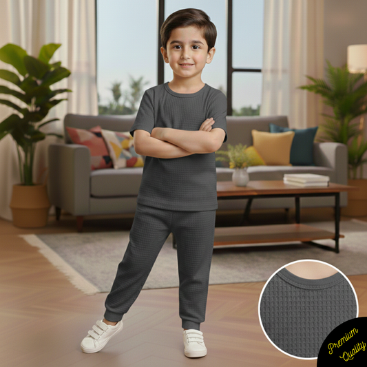 Signature Round Neck Waffle Knit Co-ord Set for Kids