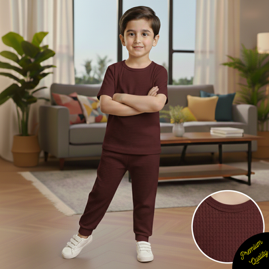 Signature Round Neck Waffle Knit Co-ord Set for Kids
