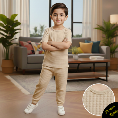 Signature Round Neck Waffle Knit Co-ord Set for Kids