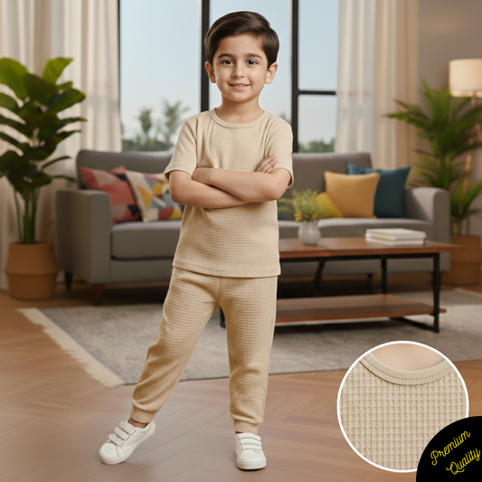 Signature Round Neck Waffle Knit Co-ord Set for Kids