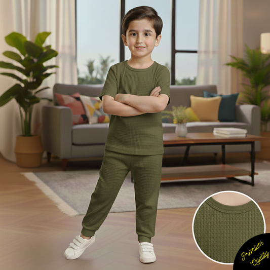 Signature Round Neck Waffle Knit Co-ord Set for Kids
