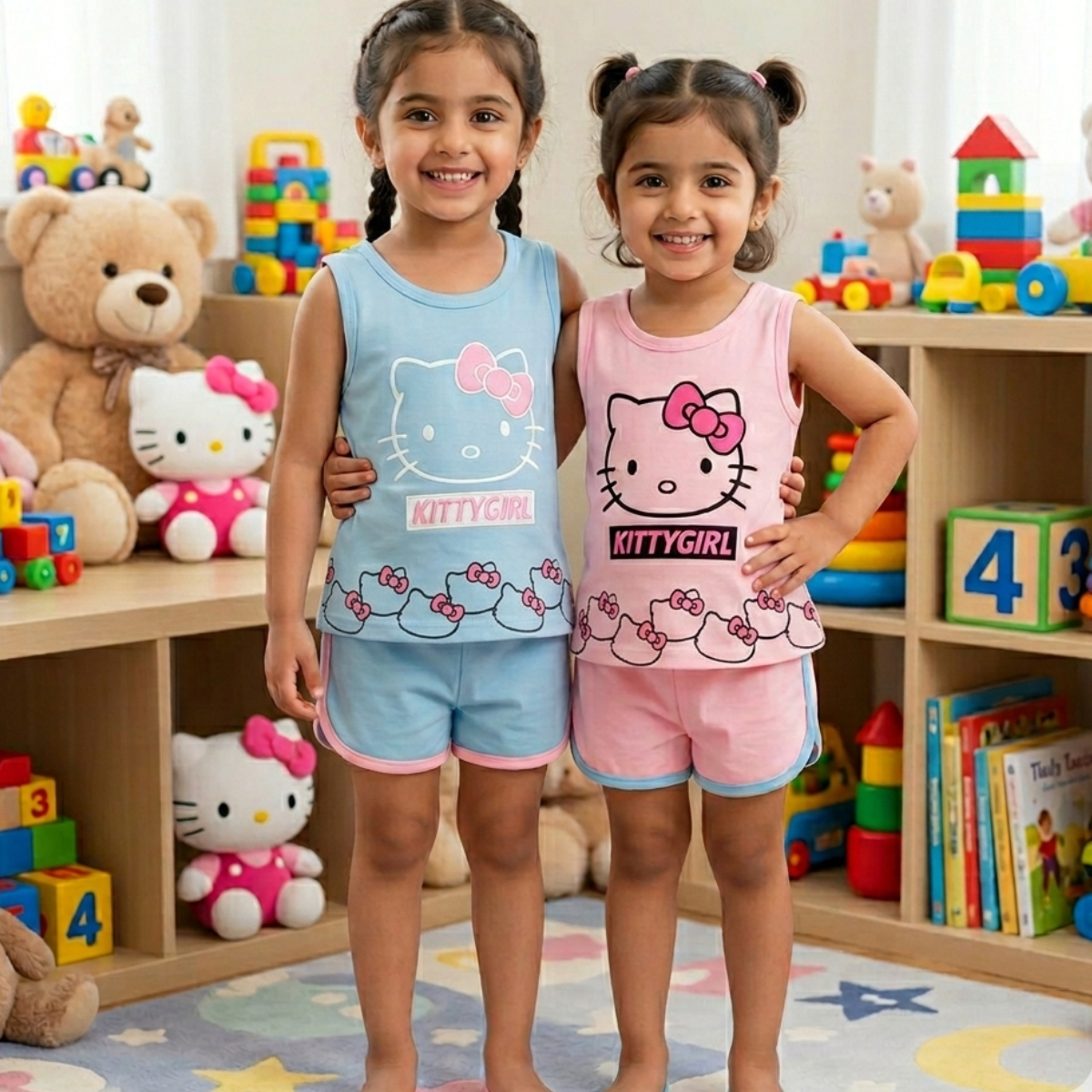 Buy 1 Get 1 FREE Kitty Girl Short Printed Sando Suits for Kids
