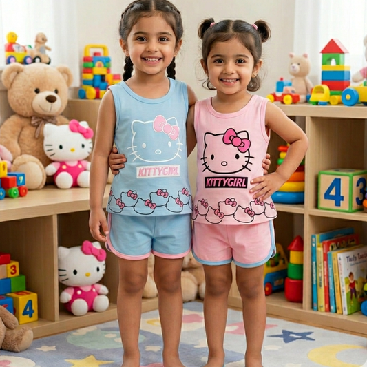 Buy 1 Get 1 FREE Kitty Girl Short Printed Sando Suits for Kids