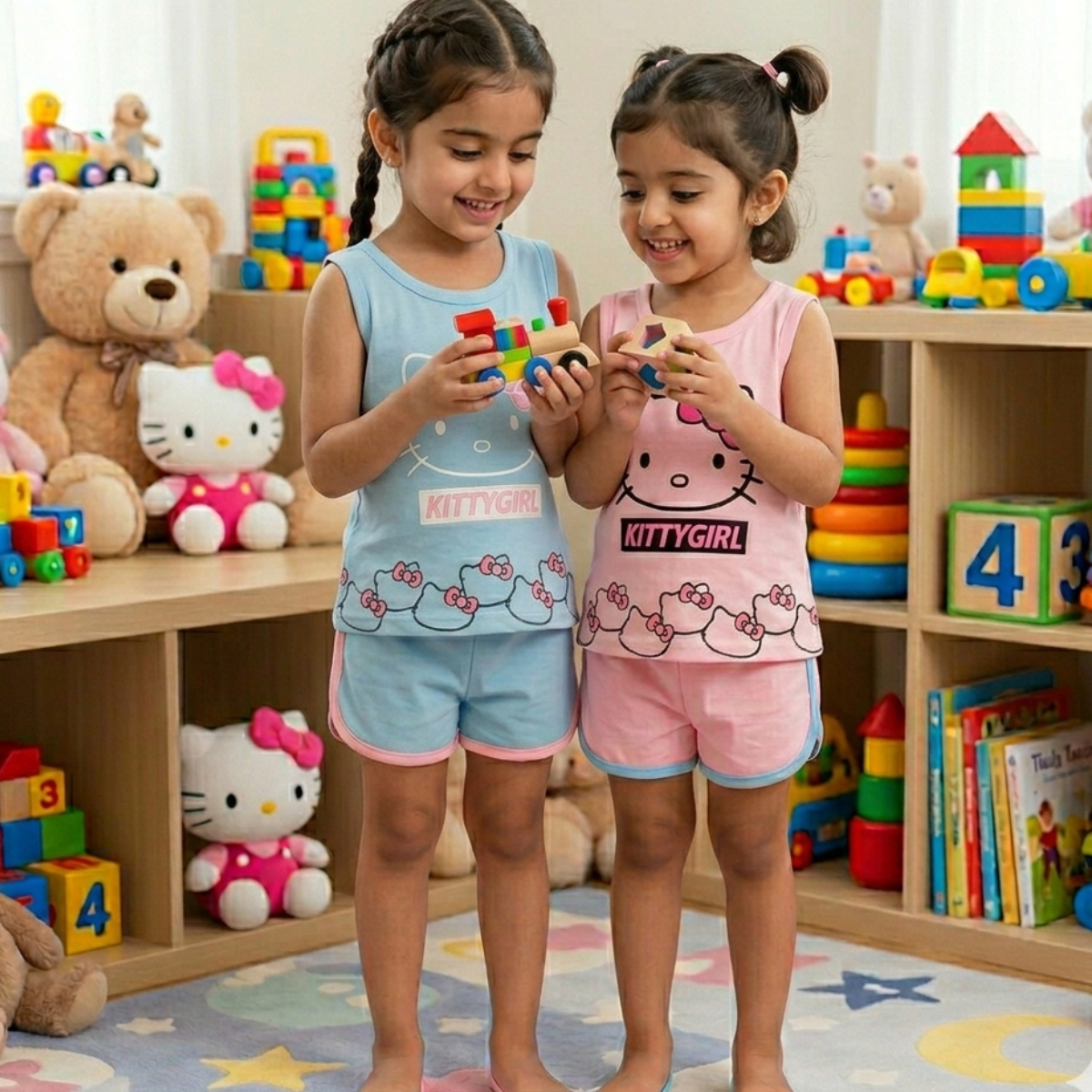 Buy 1 Get 1 FREE Kitty Girl Short Printed Sando Suits for Kids