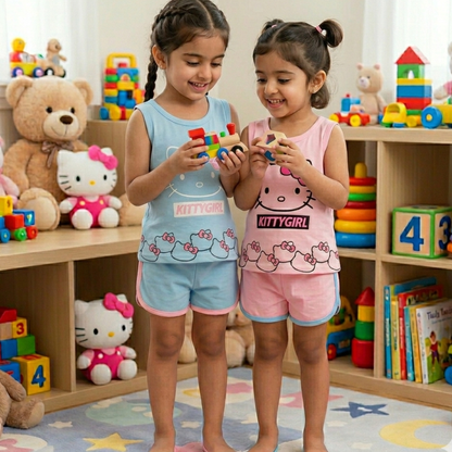 Buy 1 Get 1 FREE Kitty Girl Short Printed Sando Suits for Kids