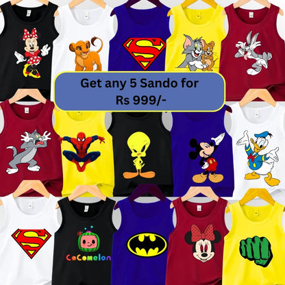 Random Deal Pack of 5 Sando Tshirts for Kids