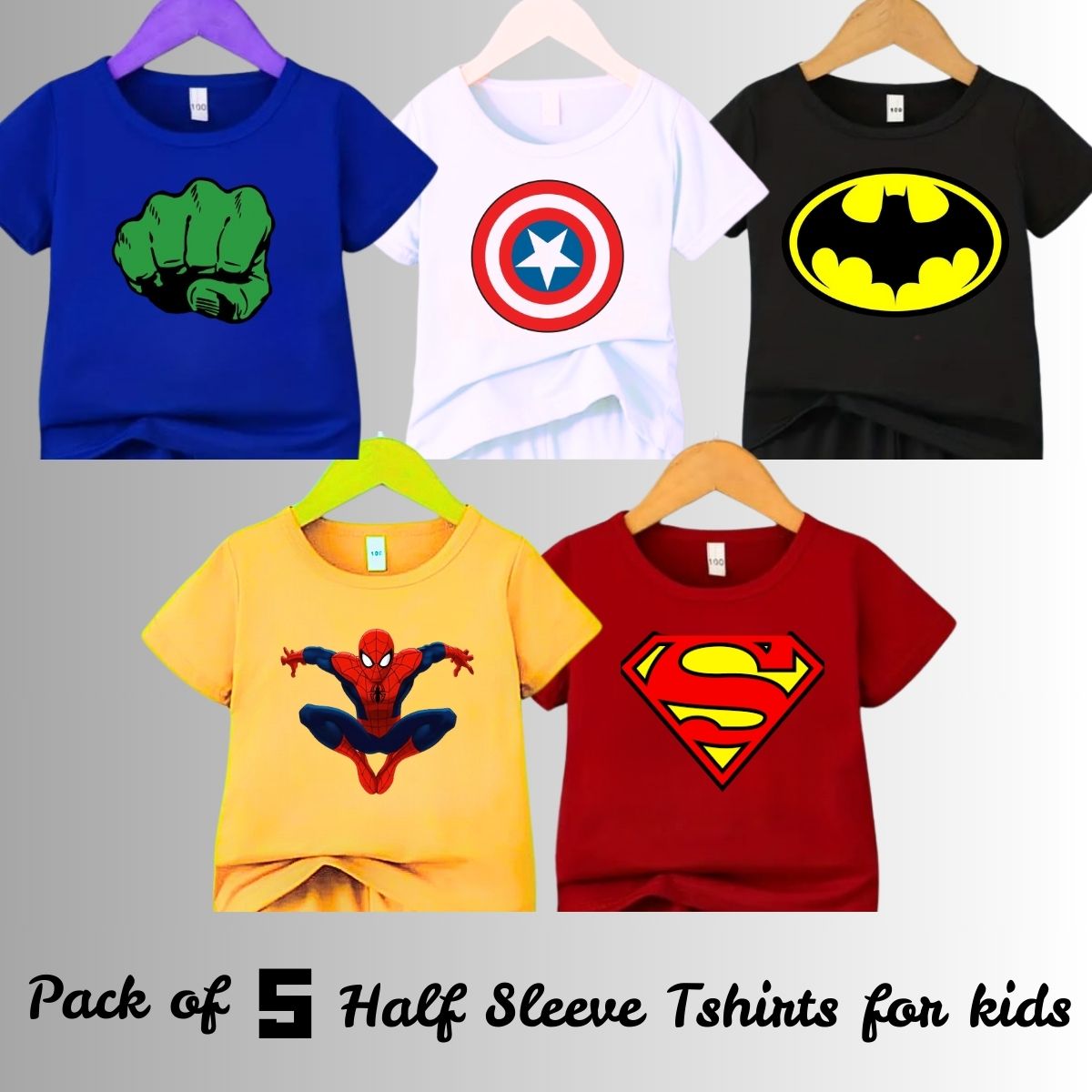 Pack of 5 Half Sleeves Tshirts For Kids