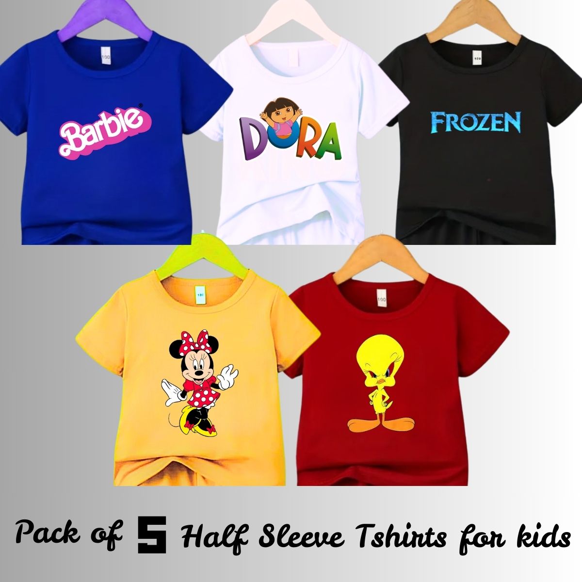 Pack of 5 Half Sleeves Tshirts For Kids