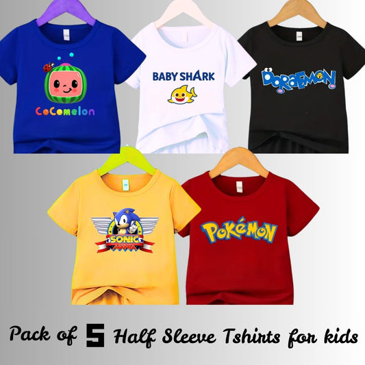 Pack of 5 Half Sleeves Tshirts For Kids