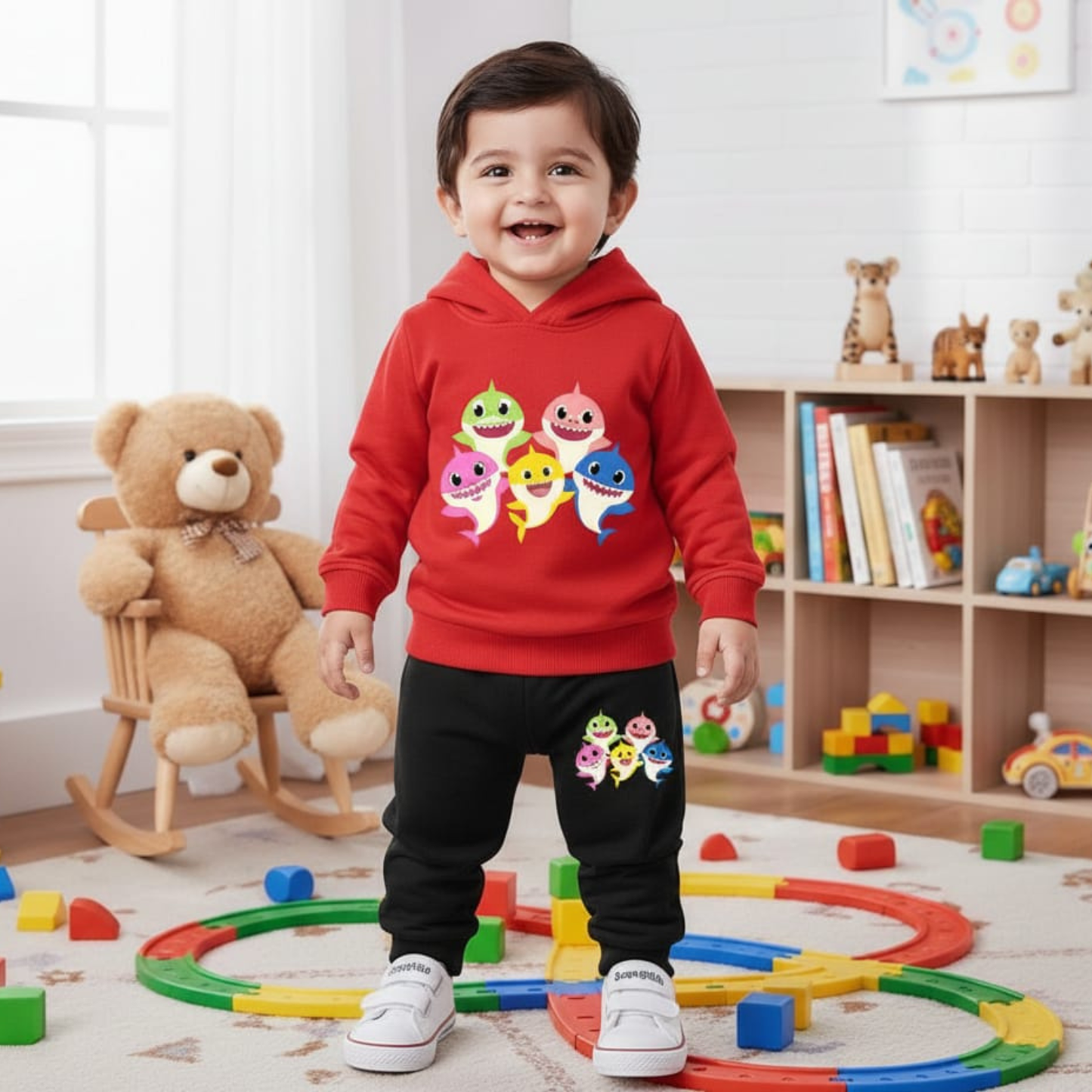 Baby Shark Printed Hooded Track Suit For Kids