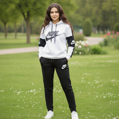 White with Black Panel NIK Tracksuit for Women
