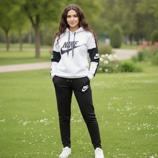 White with Black Panel NIK Tracksuit for Women