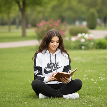 White with Black Panel NIK Tracksuit for Women