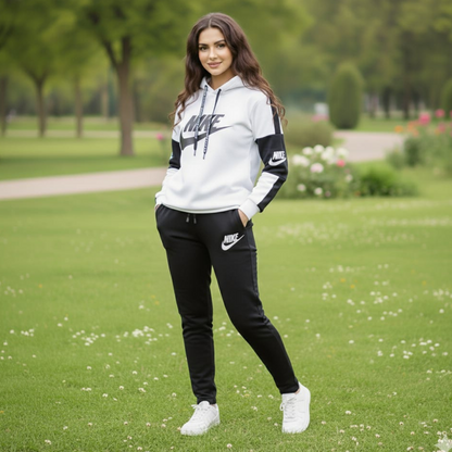 White with Black Panel NIK Tracksuit for Women