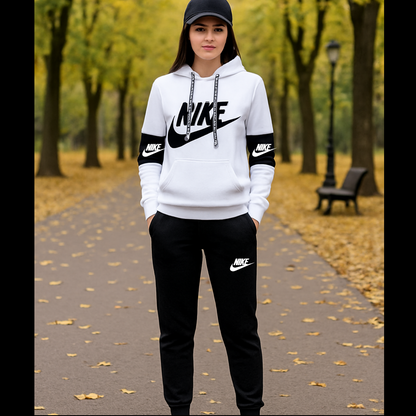 White with Black Panel NIK Tracksuit for Women
