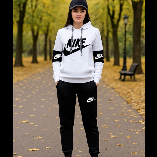 White with Black Panel NIK Tracksuit for Women