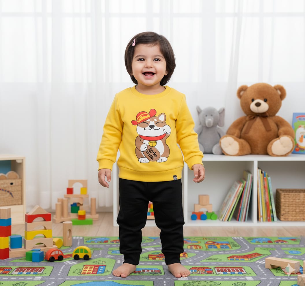Yellow CAT Cartoon Track suit Kids