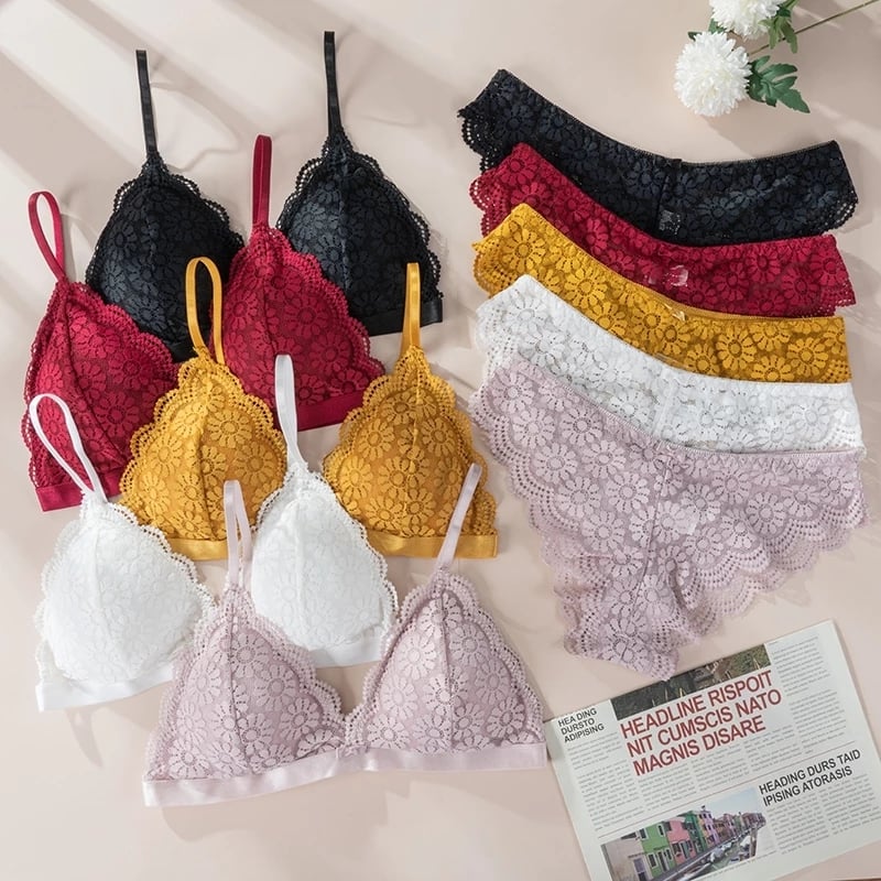 Seamless Fancy Lace Net Padded Bra & Panty Set (ART-722)