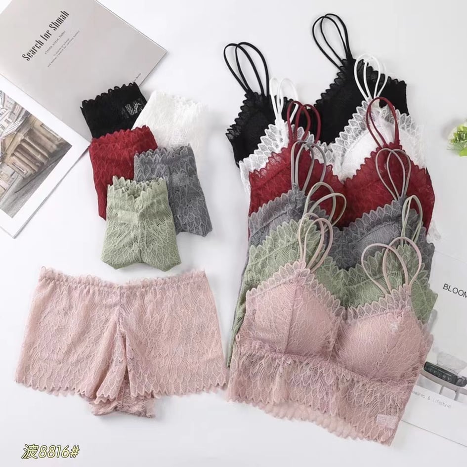 Seamless Fancy Lace Net Padded Bra & Panty Set (ART-723)