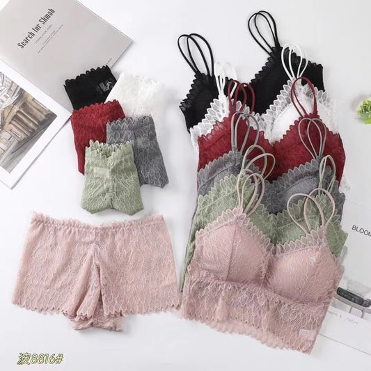 Seamless Fancy Lace Net Padded Bra & Panty Set (ART-723)