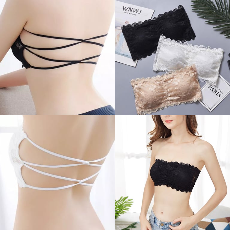 Strapless Backless Fancy Lace Net Padded Tube Bra (ART-726)