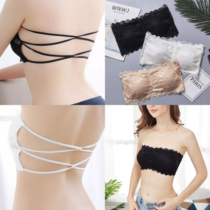 Strapless Backless Fancy Lace Net Padded Tube Bra (ART-726)