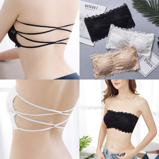 Strapless Backless Fancy Lace Net Padded Tube Bra (ART-726)
