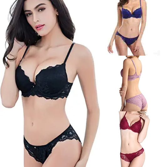 Lace Net Wired Bra & Panty Set