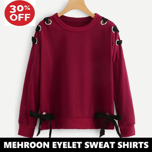 11-ELEVEN SALE: MAROON RIBBON EYELET SWEAT SHIRT
