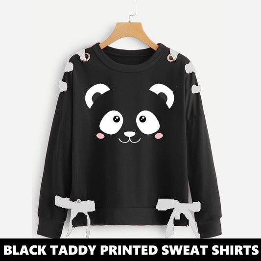 11-ELEVEN SALE:  BLACK TEDDY RIBBON EYELET PRINTED SWEAT SHIRT