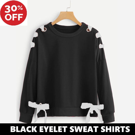 11-ELEVEN SALE: BLACK RIBBON EYELET SWEAT SHIRT