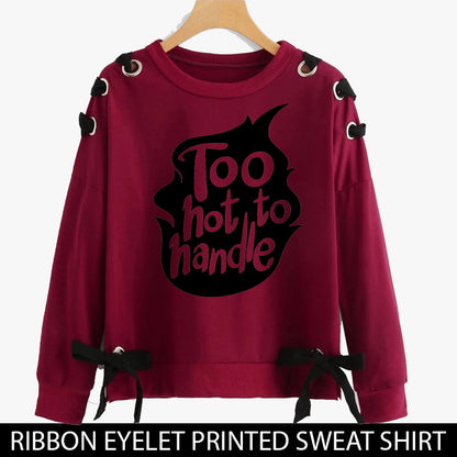 RIBBON EYELET PRINTED SWEAT SHIRTS ( TOO HOT TO HANDLE )