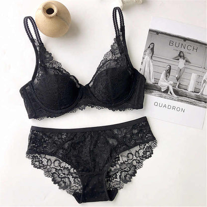 Lace Net Wired Bra & Panty Set