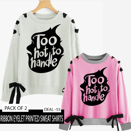 PACK OF 2 RIBBON EYELET PRINTED SWEAT SHIRT ( DEAL 53 )